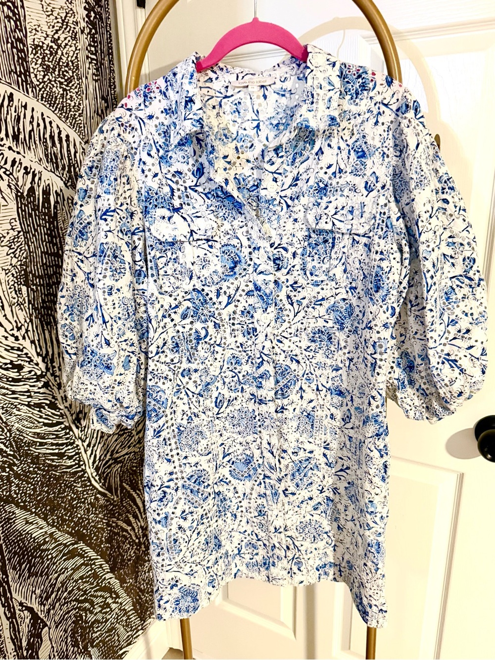 Love The Label The Sula Dress - Collared Puff Sleeve Summer Dress Blue White - Picture 7 of 8